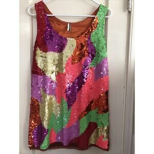 Topshop Tank Top Purple Green Red Pink Size 14 Sequin Scoop Neck Lined